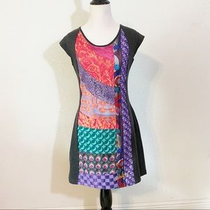 Desigual Dress M Sleeveless Knit Black Multicolor
